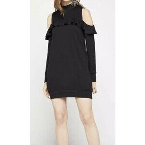 BCBGeneration black dress mock neckline  cold shoulder long sleeve dress size S